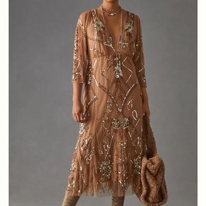 NWT Anthropologie Let Me Be Embellished Deep V Dress 2X